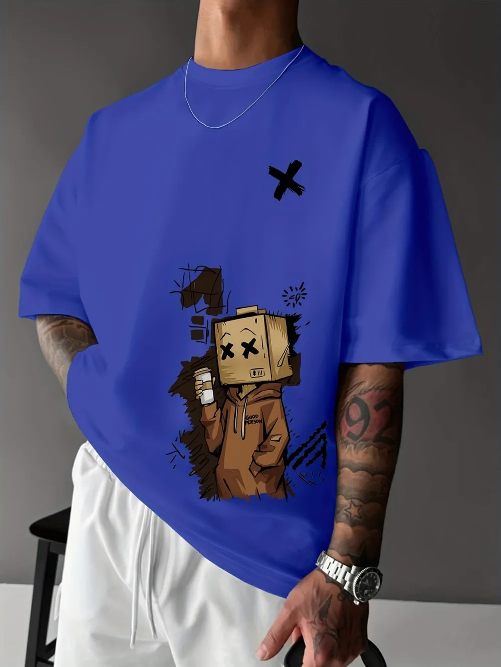 European and American Men's Summer Fashion Cartoon Print Comfortable Breathable Round Neck T-Shirt Outdoor City High Street Top