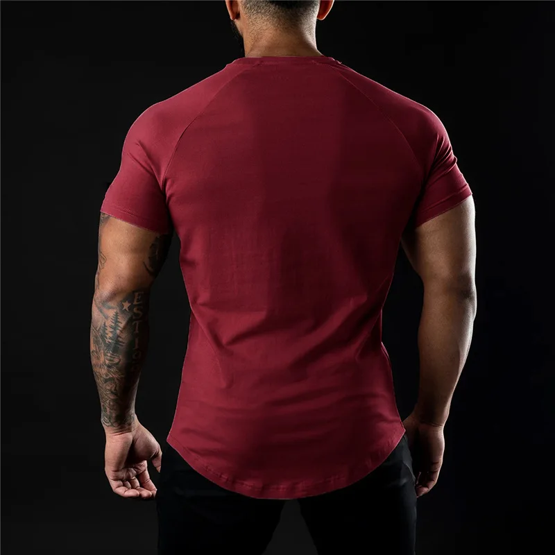 Cotton T-shirt Summer Men's Athleisure Workout short sleeve Muscle Fitness T-shirt High Quality Men T-shirt Gym Sport Shirt Tops
