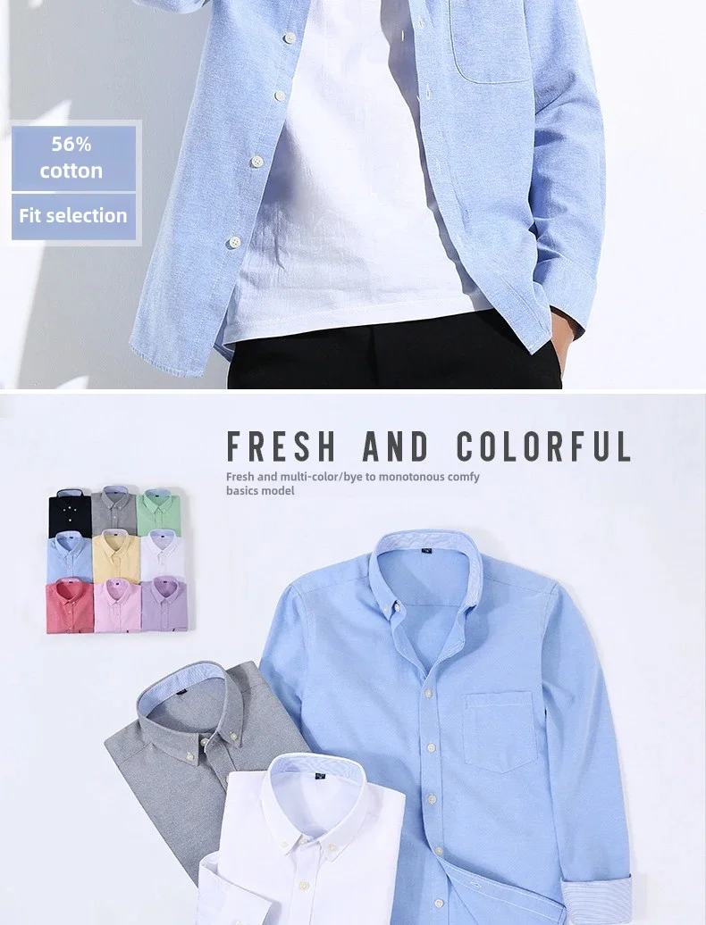 Men's Long Sleeve Shirt Spring Summer Autumn Winter Oxford Woven Slim Free Ironing Comfortable Soft Casual Fashion Simple Work