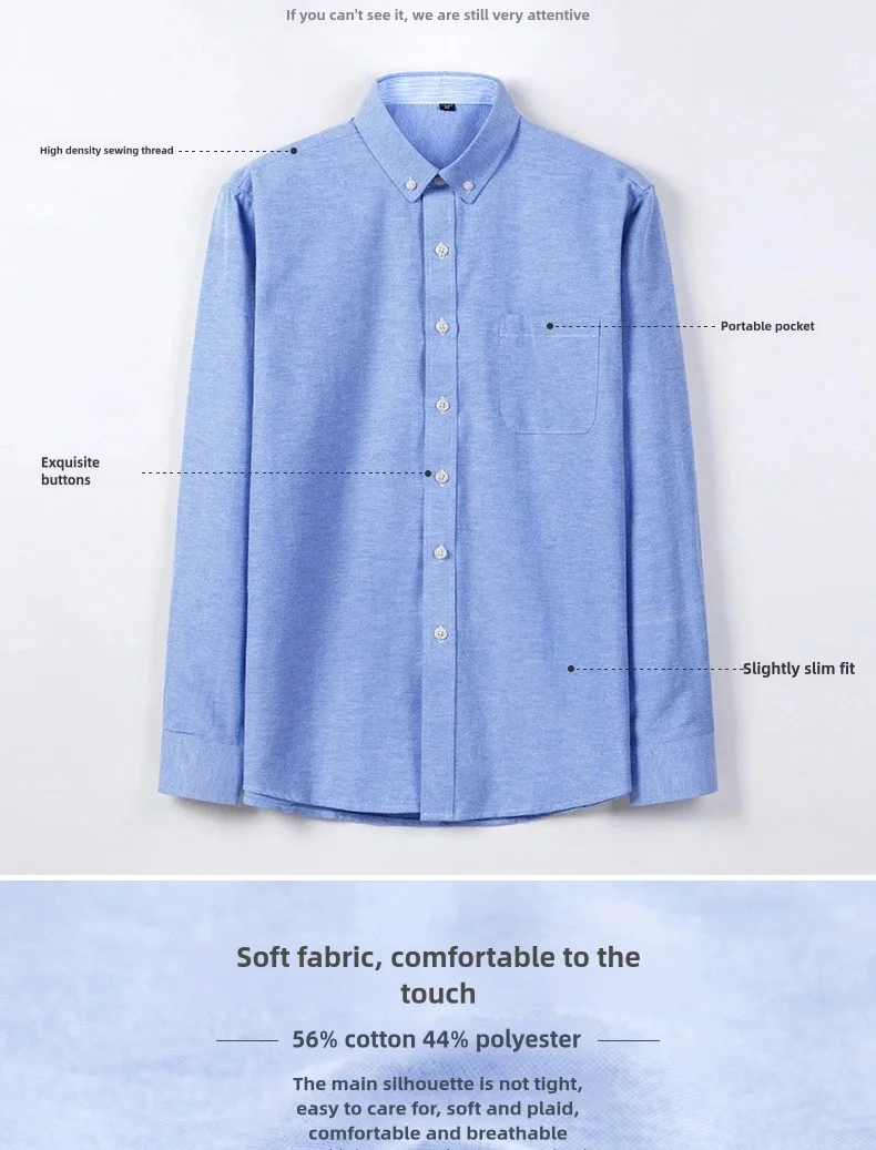 Men's Long Sleeve Shirt Spring Summer Autumn Winter Oxford Woven Slim Free Ironing Comfortable Soft Casual Fashion Simple Work