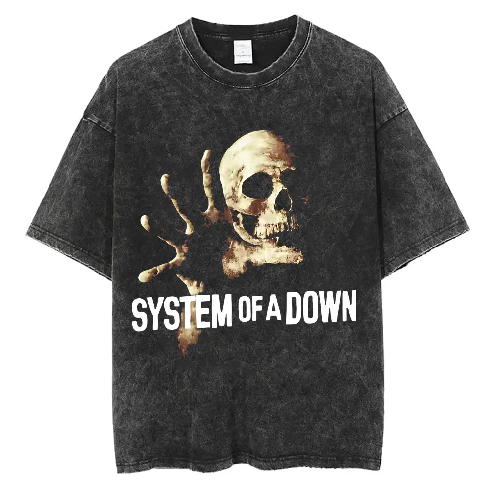 System of A Down Toxicity Album Graphic Washed T-shirt Men Women Rock Oversized T Shirts Male Vintage Alternative Metal T-shirts