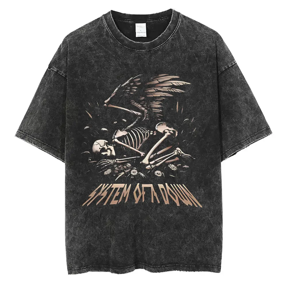 System of A Down Toxicity Album Graphic Washed T-shirt Men Women Rock Oversized T Shirts Male Vintage Alternative Metal T-shirts