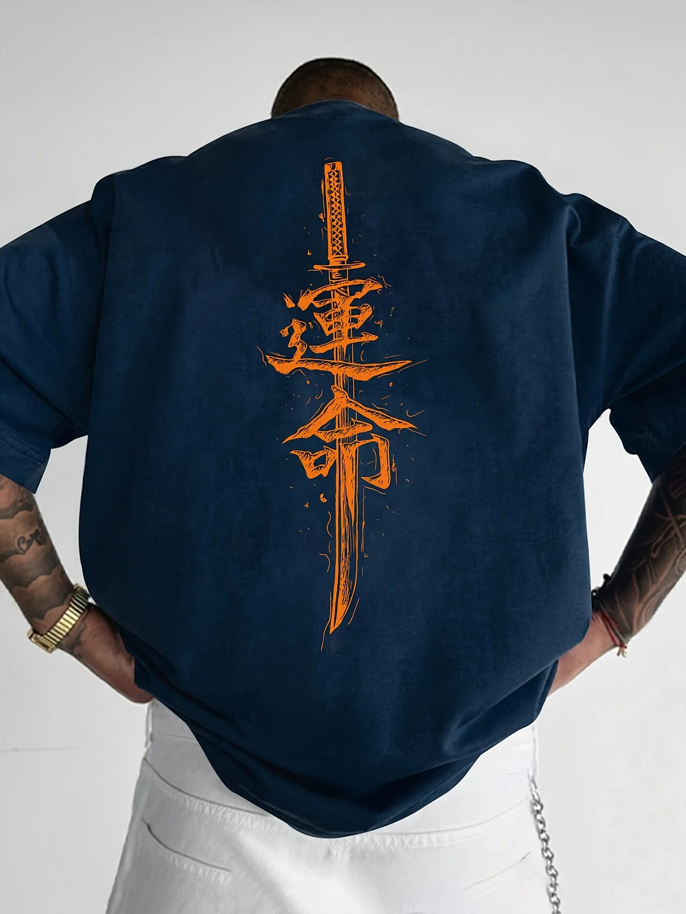 Japanese Samurai Sword Print 100% Cotton Trend Men Women T-shirt Summer Autumn Daily Outdoor Sports Party Casual Short Sleeve