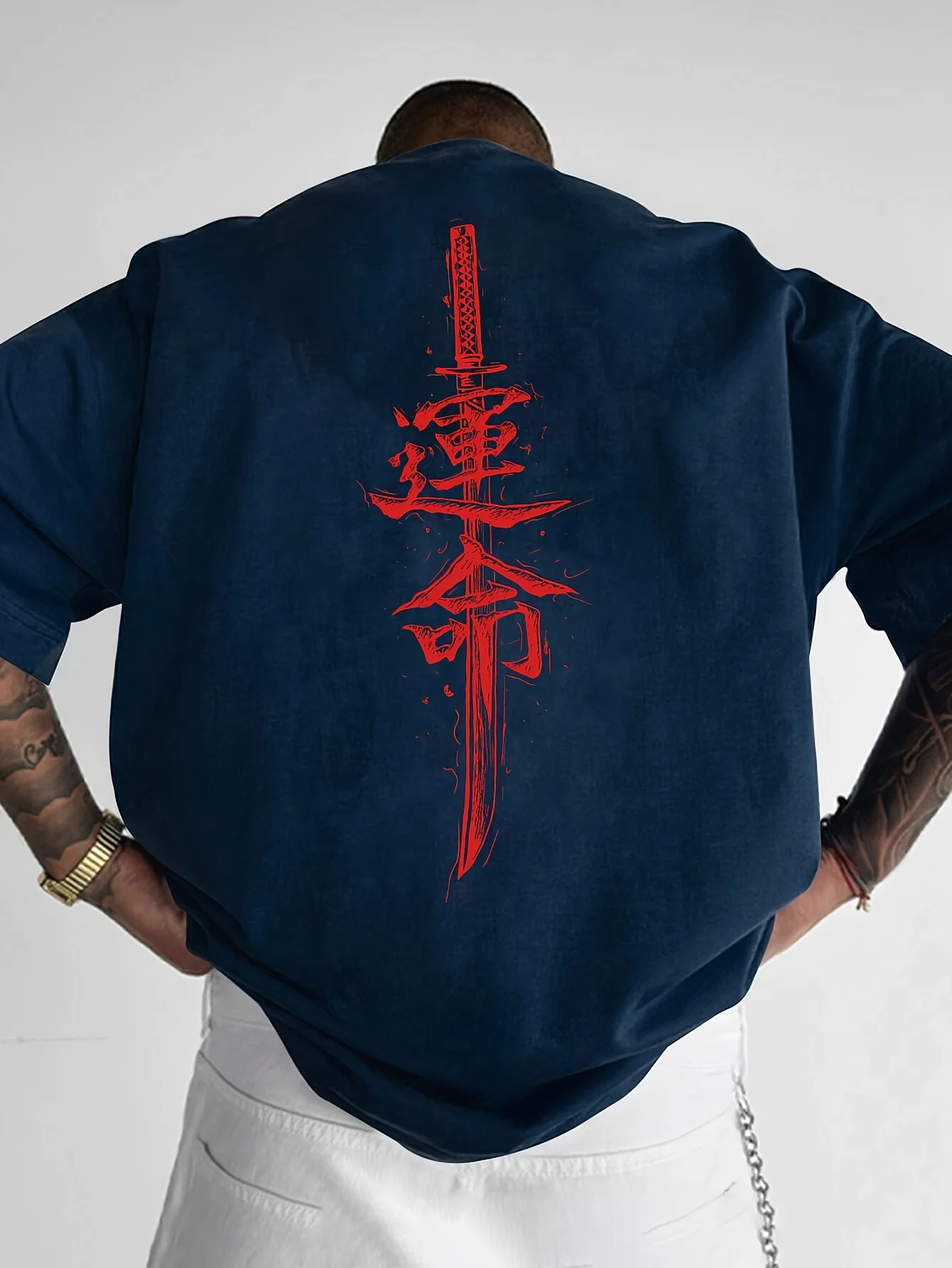 Japanese Samurai Sword Print 100% Cotton Trend Men Women T-shirt Summer Autumn Daily Outdoor Sports Party Casual Short Sleeve