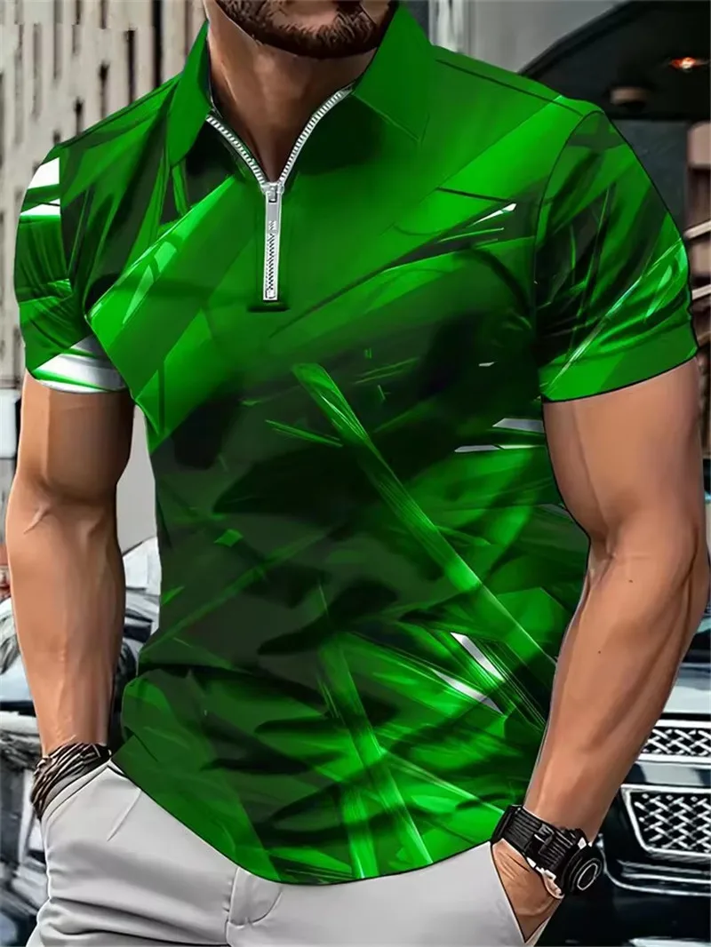 Fashion Tie-dye Men's Zippers Polos T-Shirts Short Sleeve Summer 3d Printed Street Gradient POLO Tee 6XL Plus Size Casual Tops