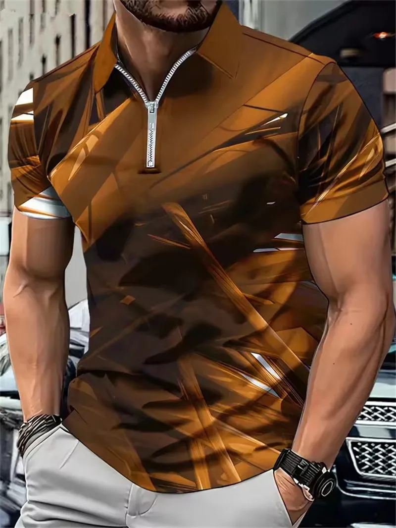Fashion Tie-dye Men's Zippers Polos T-Shirts Short Sleeve Summer 3d Printed Street Gradient POLO Tee 6XL Plus Size Casual Tops
