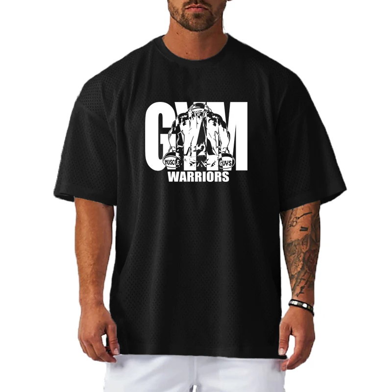 Oversized Loose Men's Casual Sport T-Shirt Gym Bodybuilding Fitness Short Sleeve Shirt Summer Mesh Quick Dry Breathable Clothing