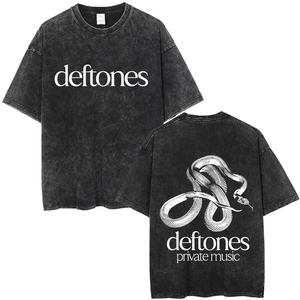 New Arrival Mens Clothes Tee Shirt Homme Washed Vintage Rock Band Deftones Private Music Graphic Men Clothing New in Top & Tees
