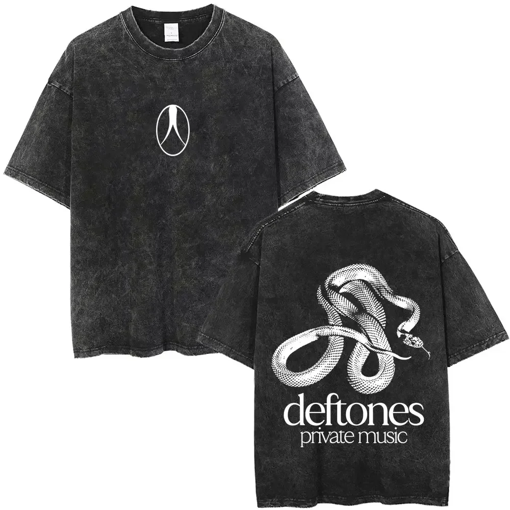 New Arrival Mens Clothes Tee Shirt Homme Washed Vintage Rock Band Deftones Private Music Graphic Men Clothing New in Top & Tees
