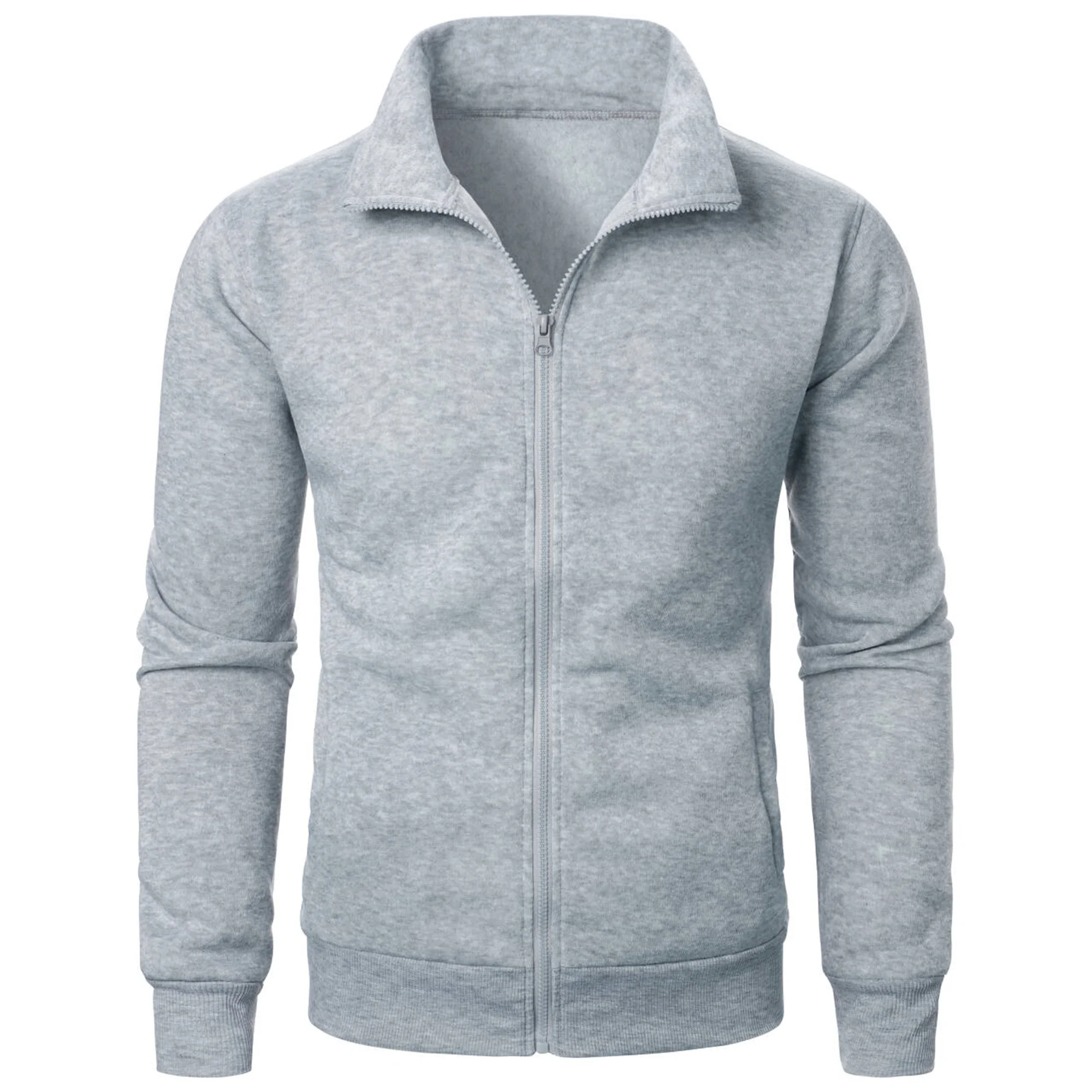Men's casual sports zipper stand up collar jacket, men's solid color top