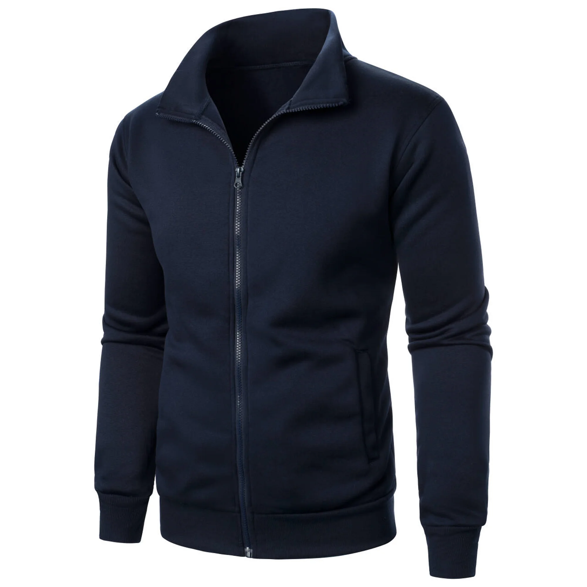 Men's casual sports zipper stand up collar jacket, men's solid color top