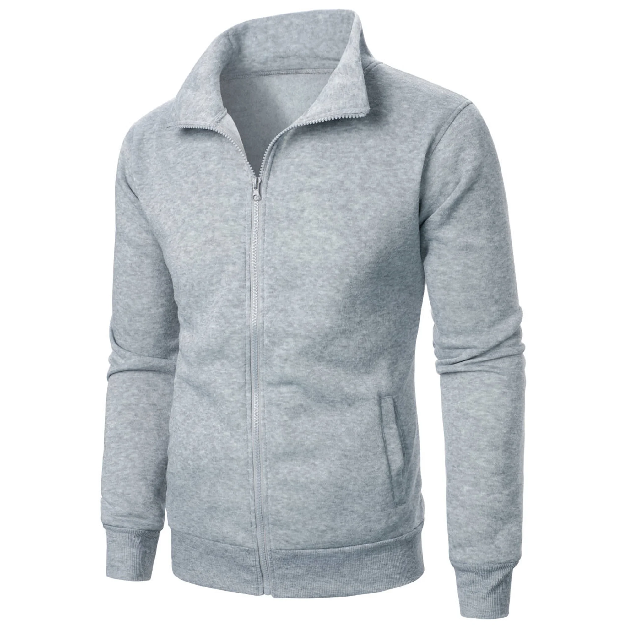 Men's casual sports zipper stand up collar jacket, men's solid color top
