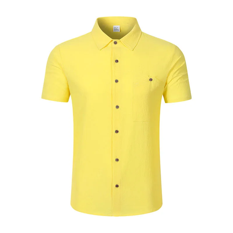 Men's Linen Blend Short Sleeve Button Down Shirt Casual Beach Top with Chest Pocket Breathable Lightweight Summer Shirts for Men