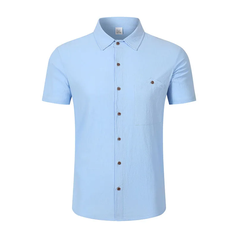 Men's Linen Blend Short Sleeve Button Down Shirt Casual Beach Top with Chest Pocket Breathable Lightweight Summer Shirts for Men