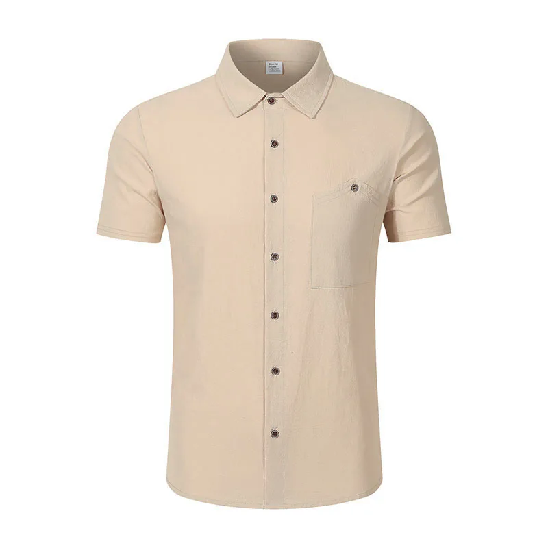 Men's Linen Blend Short Sleeve Button Down Shirt Casual Beach Top with Chest Pocket Breathable Lightweight Summer Shirts for Men