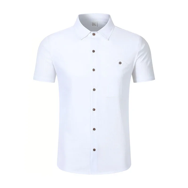 Men's Linen Blend Short Sleeve Button Down Shirt Casual Beach Top with Chest Pocket Breathable Lightweight Summer Shirts for Men