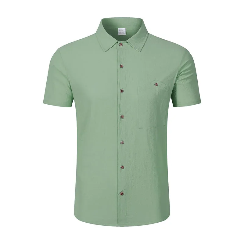 Men's Linen Blend Short Sleeve Button Down Shirt Casual Beach Top with Chest Pocket Breathable Lightweight Summer Shirts for Men