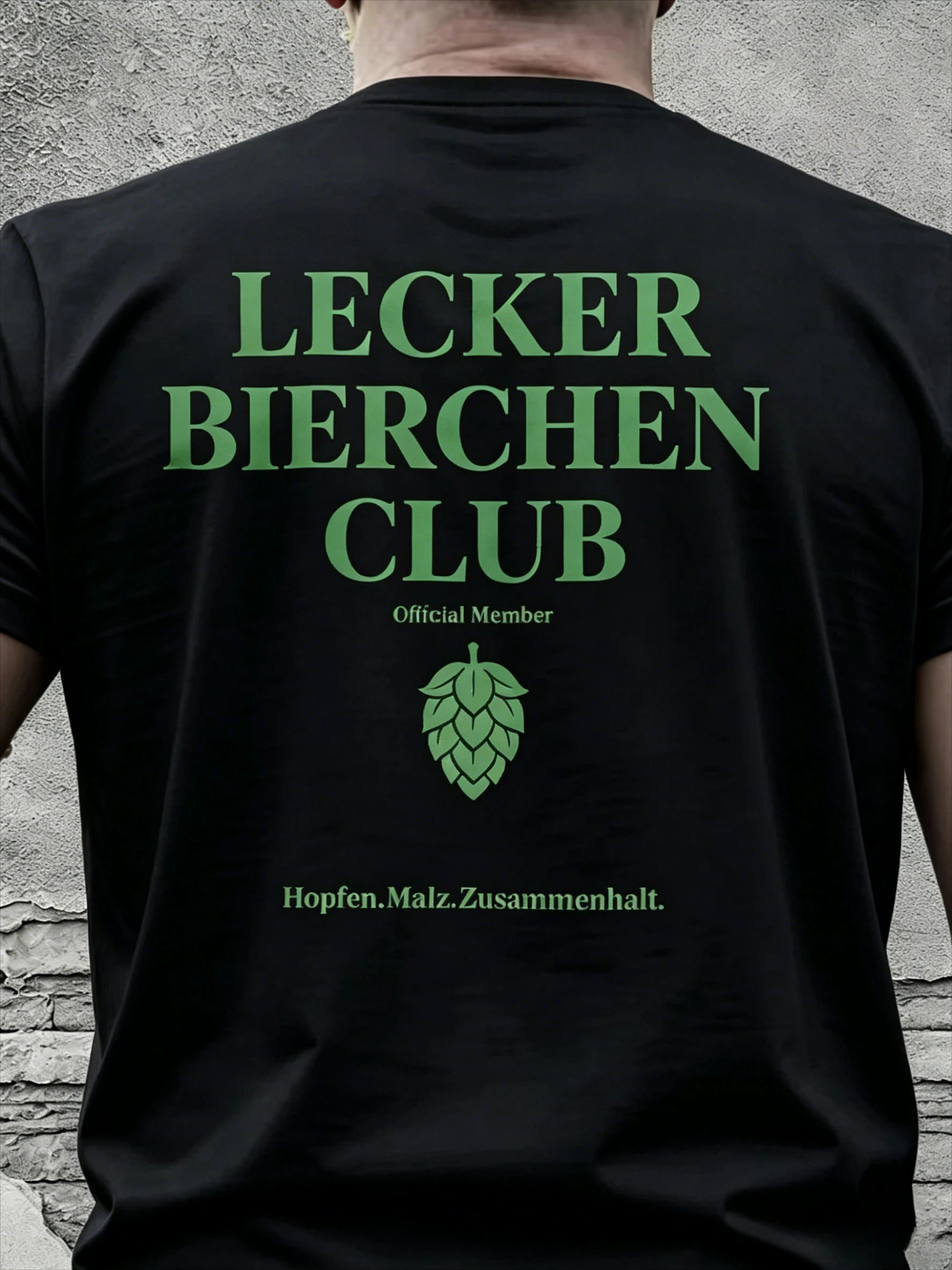 Lecker Bierchen Club- Cotton T-Shirt Designed for Beer Lovers Featuring A Hop and Malt Pattern Classic Fit Soft and Comfortable
