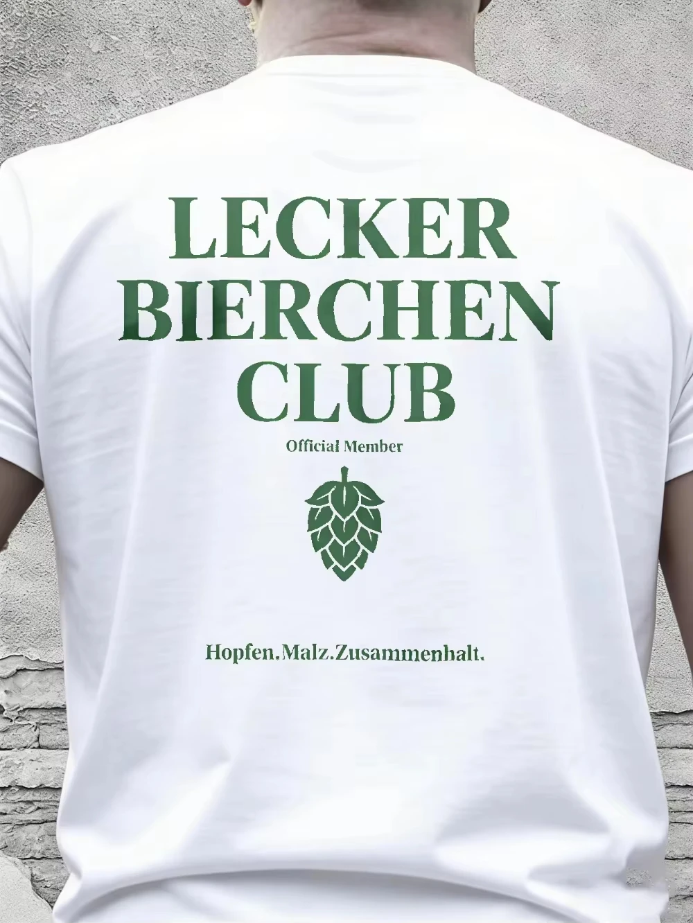 Lecker Bierchen Club- Cotton T-Shirt Designed for Beer Lovers Featuring A Hop and Malt Pattern Classic Fit Soft and Comfortable