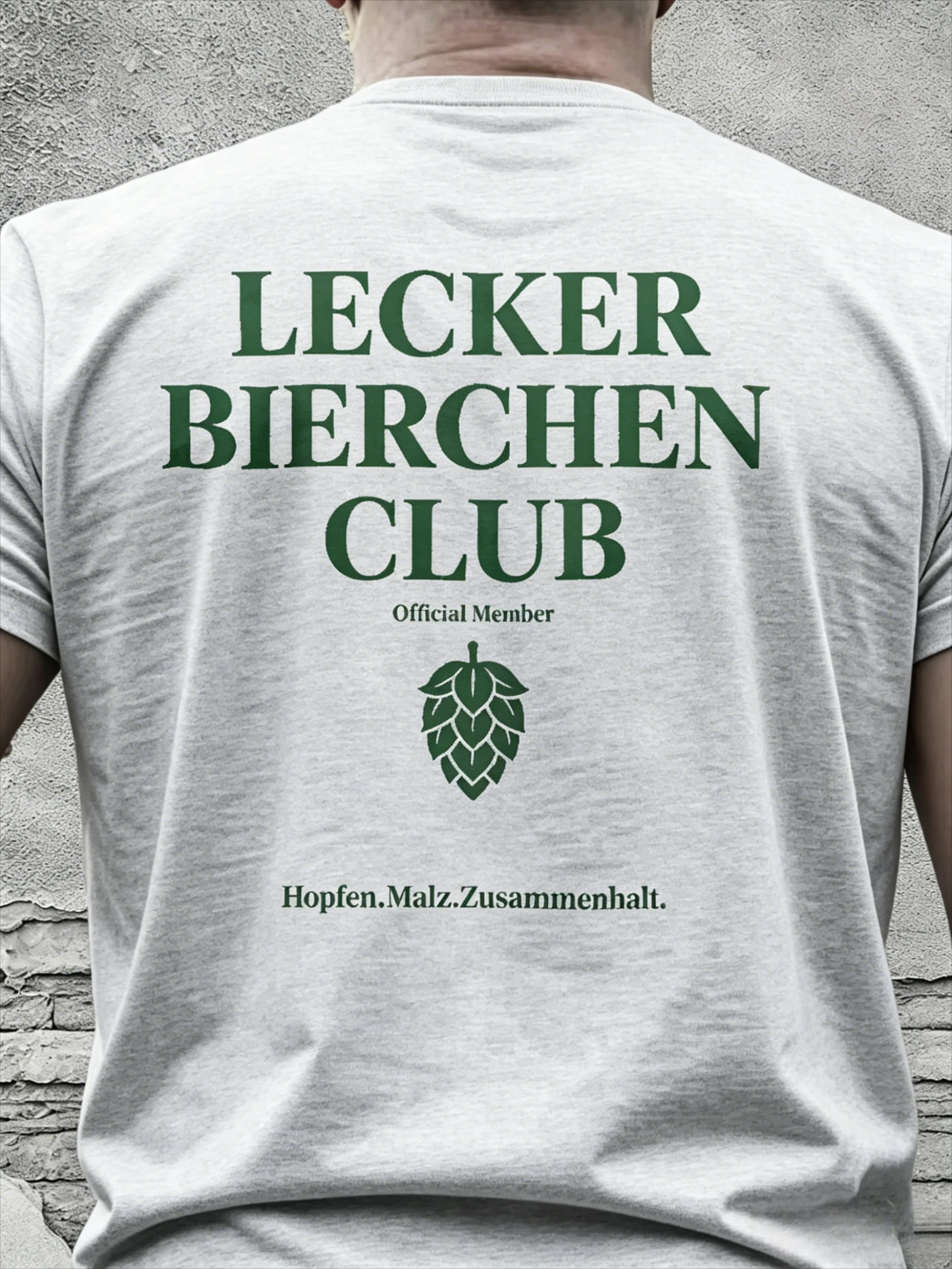 Lecker Bierchen Club- Cotton T-Shirt Designed for Beer Lovers Featuring A Hop and Malt Pattern Classic Fit Soft and Comfortable