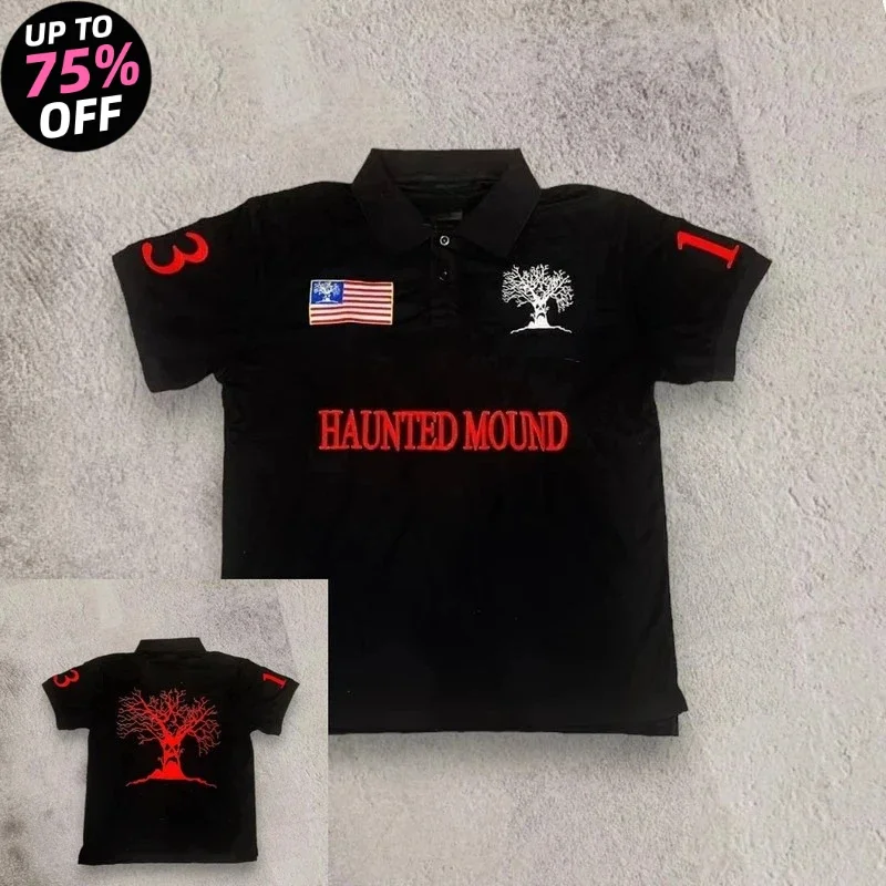 Cotton, Sizes S-4XL Unisex Retro Hip Hop T-shirt, Y2K Style Polo Shirt, Short-sleeved T-shirt with Embroidered Lettering