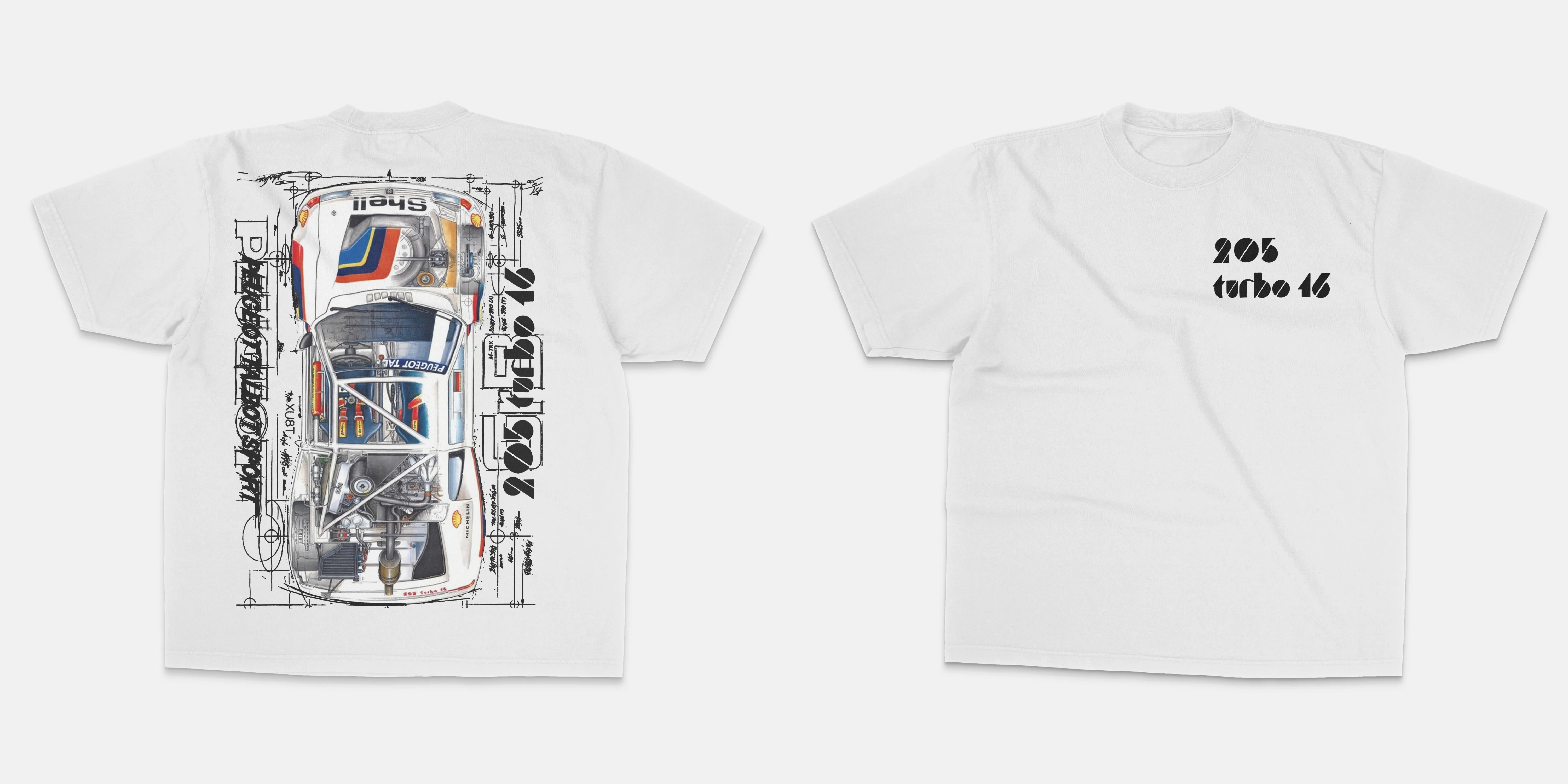 Art WRC Engineering Perspective Aesthetics 205 Turbo 16 JDM Retro Racing T-Shirt Cotton Graphic Tee Men Women Summer Streetwear