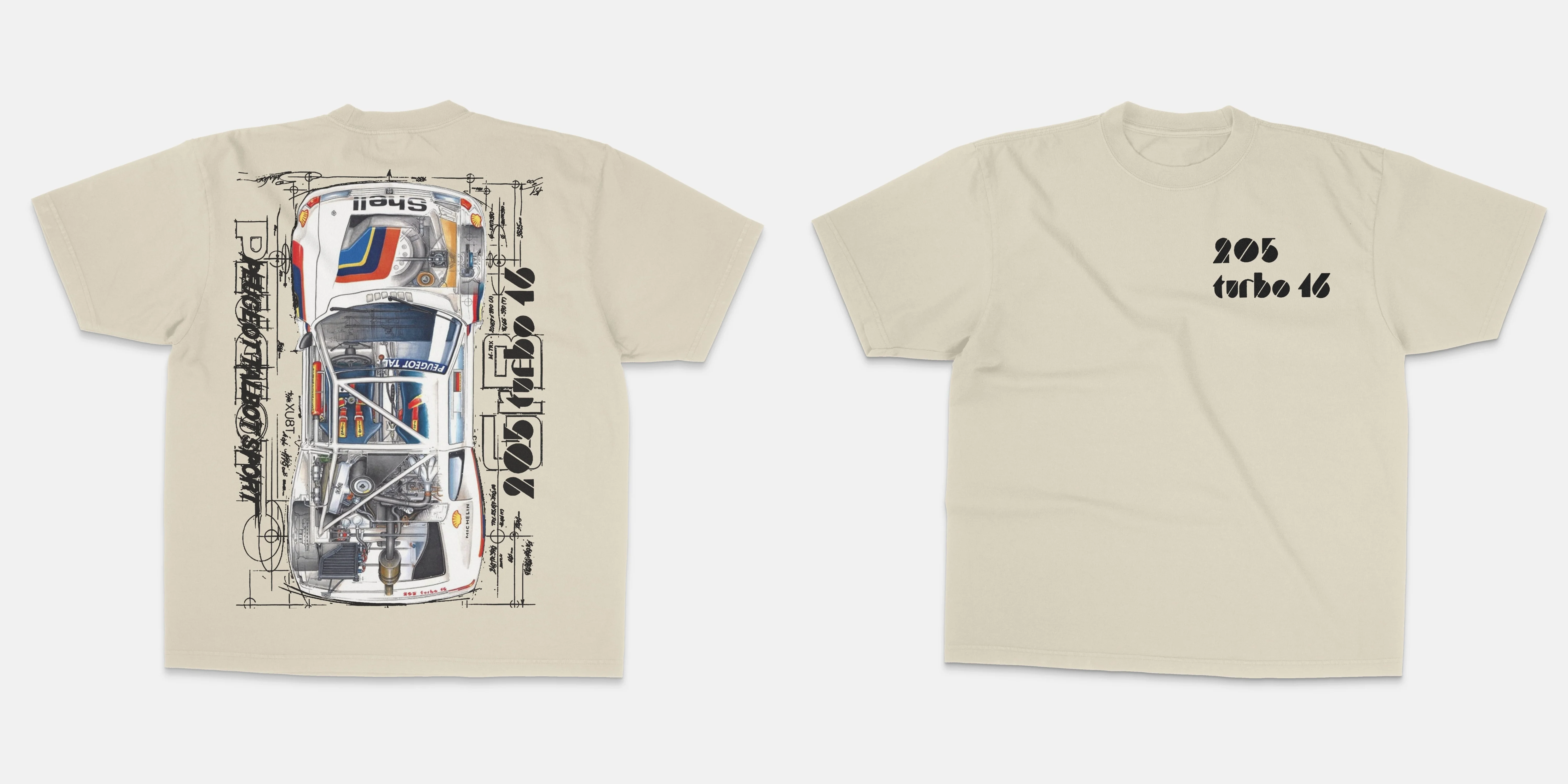 Art WRC Engineering Perspective Aesthetics 205 Turbo 16 JDM Retro Racing T-Shirt Cotton Graphic Tee Men Women Summer Streetwear