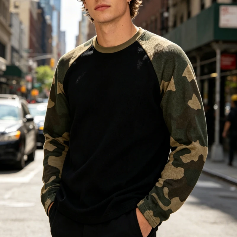 2026 New Round Neck Long Sleeved 3D Printed Camouflage Pattern Breathable Fast Drying Fashionable Versatile Long Sleeved Top