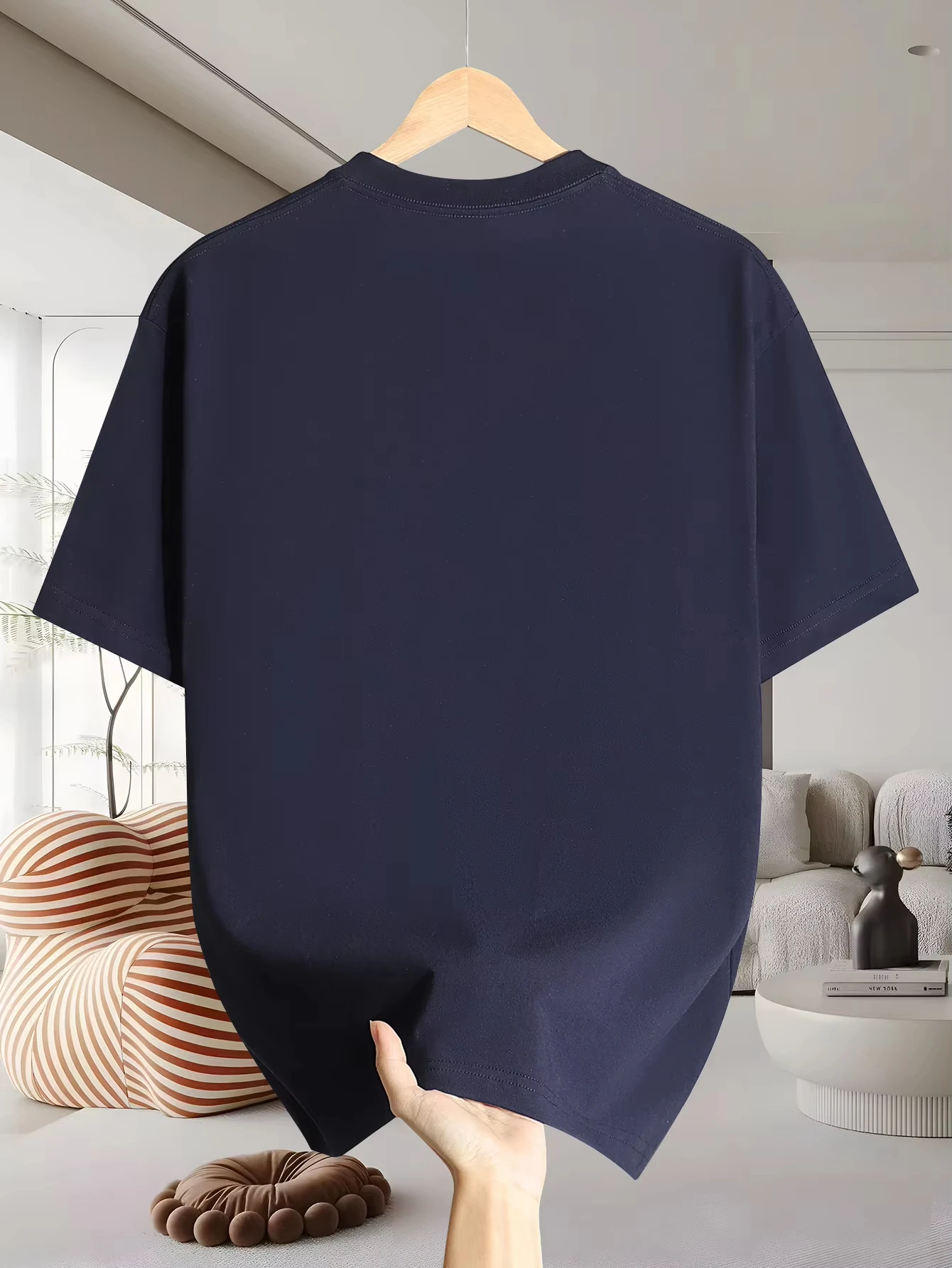 Men's 100% pure cotton fashionable casual loose retro pattern printed round neck short sleeved T-shirt top
