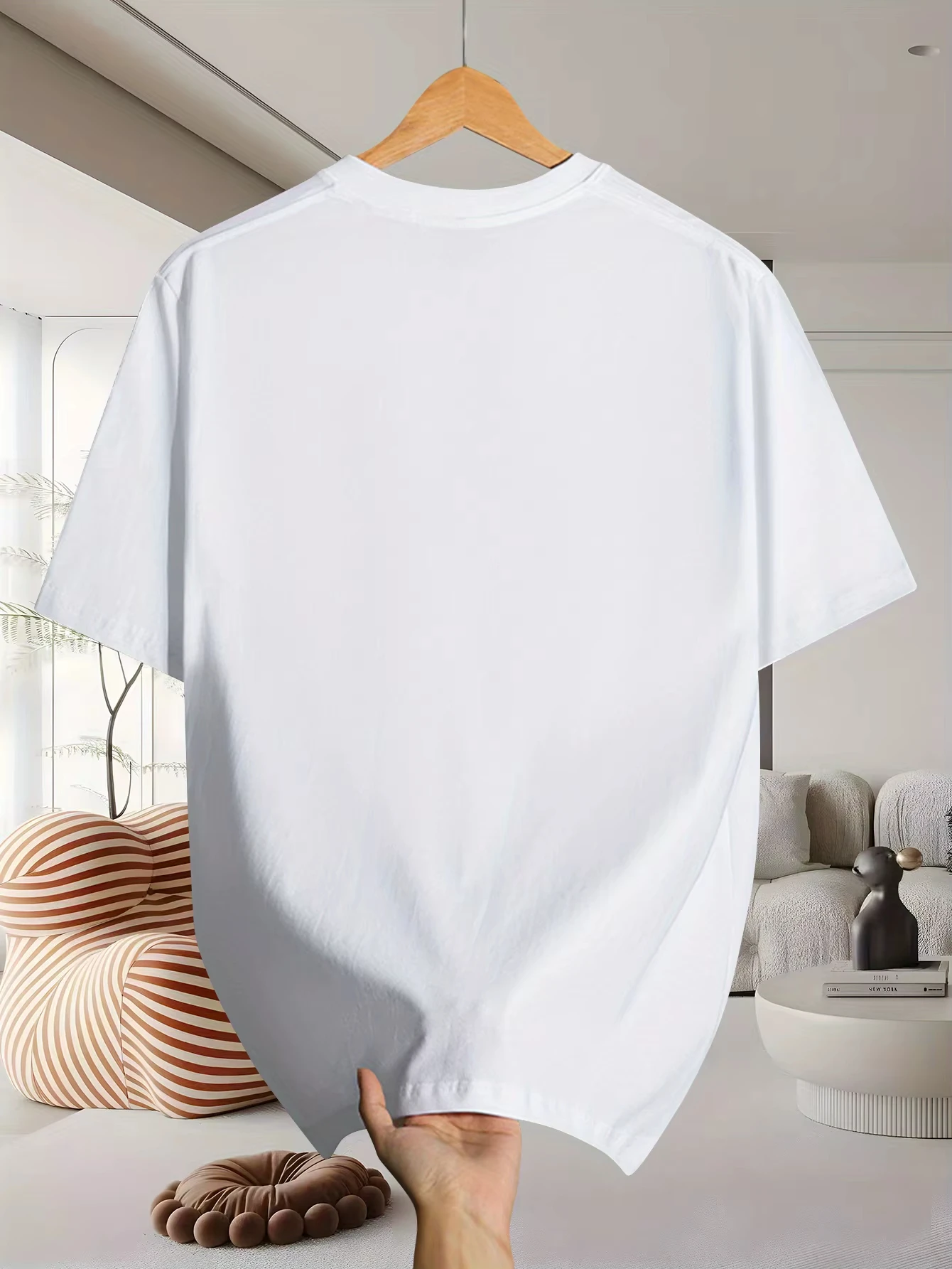 Men's 100% pure cotton fashionable casual loose retro pattern printed round neck short sleeved T-shirt top