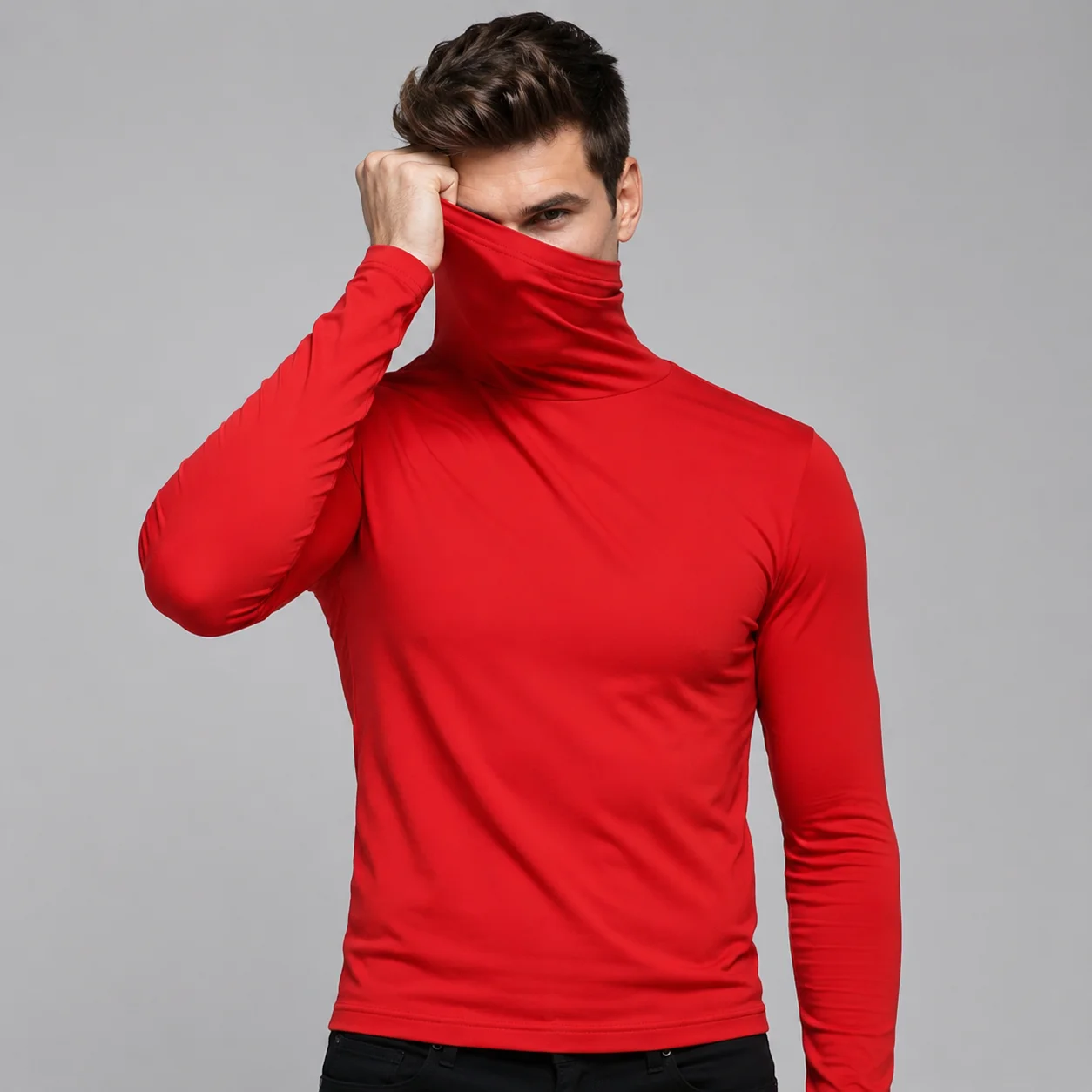 Autumn Winter Mens Turtleneck Sweaters Casual Thermal Long Sleeve Slim Fit Pullovers Stretch Basic Tops Sweatshirt Jumper TShirt