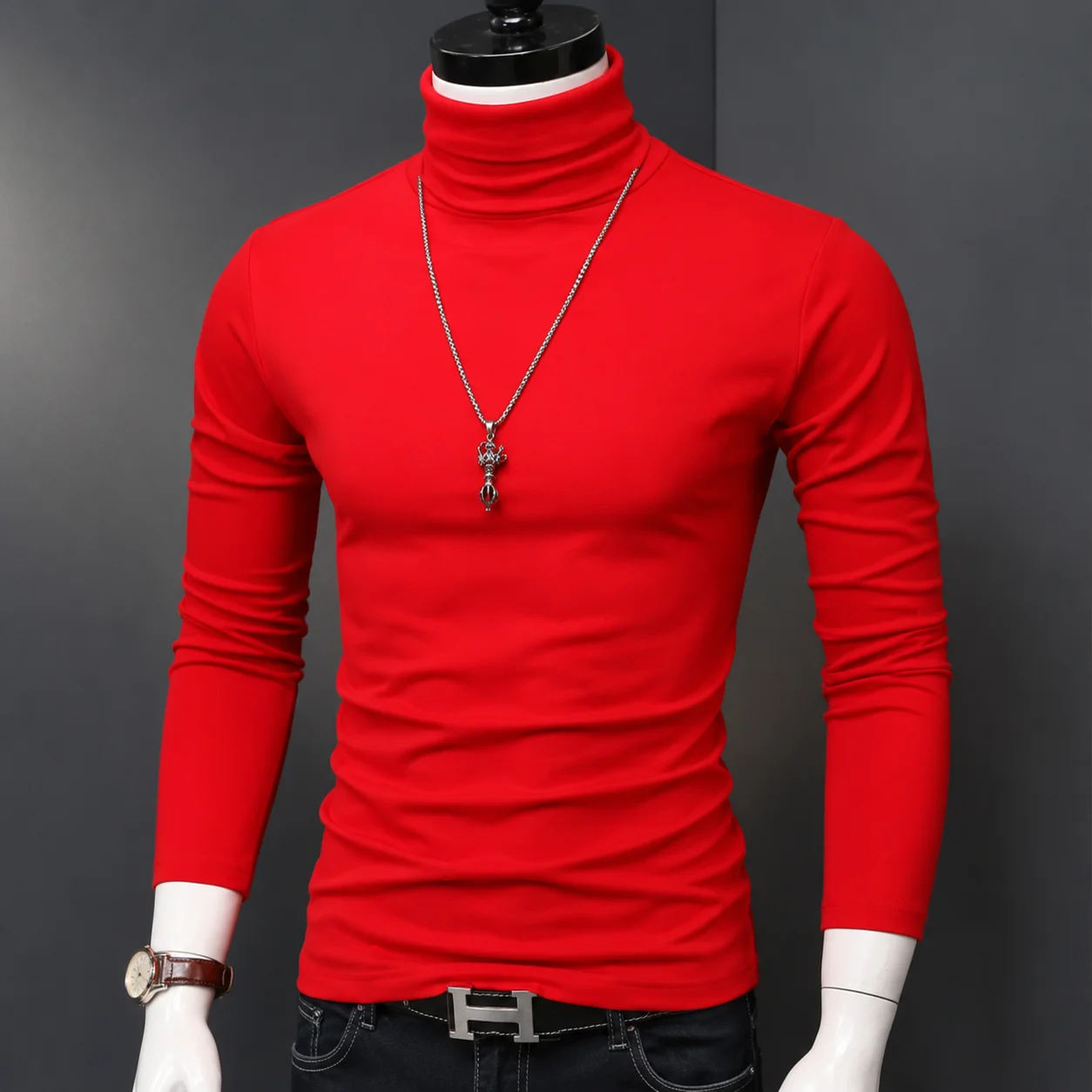 Autumn Winter Mens Turtleneck Sweaters Casual Thermal Long Sleeve Slim Fit Pullovers Stretch Basic Tops Sweatshirt Jumper TShirt
