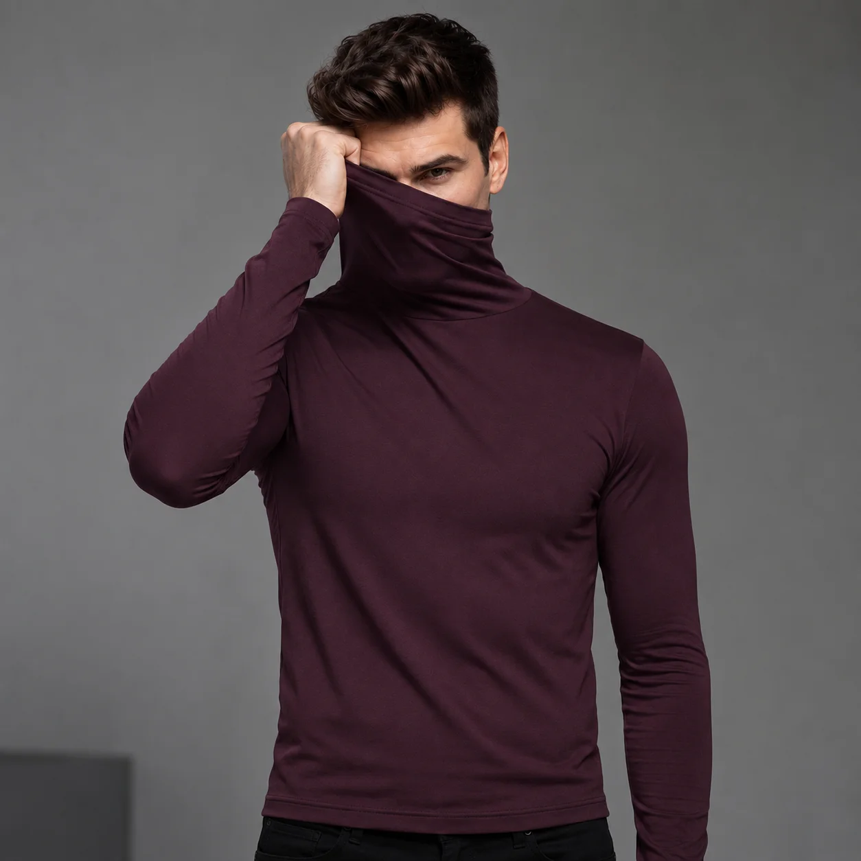 Autumn Winter Mens Turtleneck Sweaters Casual Thermal Long Sleeve Slim Fit Pullovers Stretch Basic Tops Sweatshirt Jumper TShirt