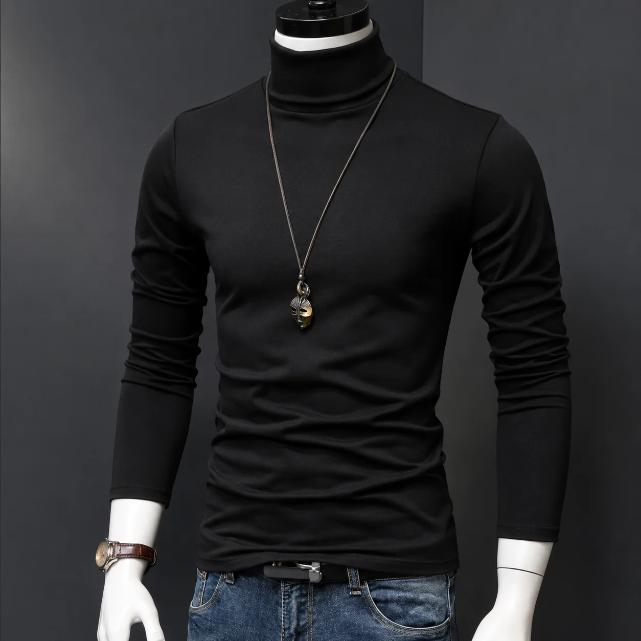 Autumn Winter Mens Turtleneck Sweaters Casual Thermal Long Sleeve Slim Fit Pullovers Stretch Basic Tops Sweatshirt Jumper TShirt