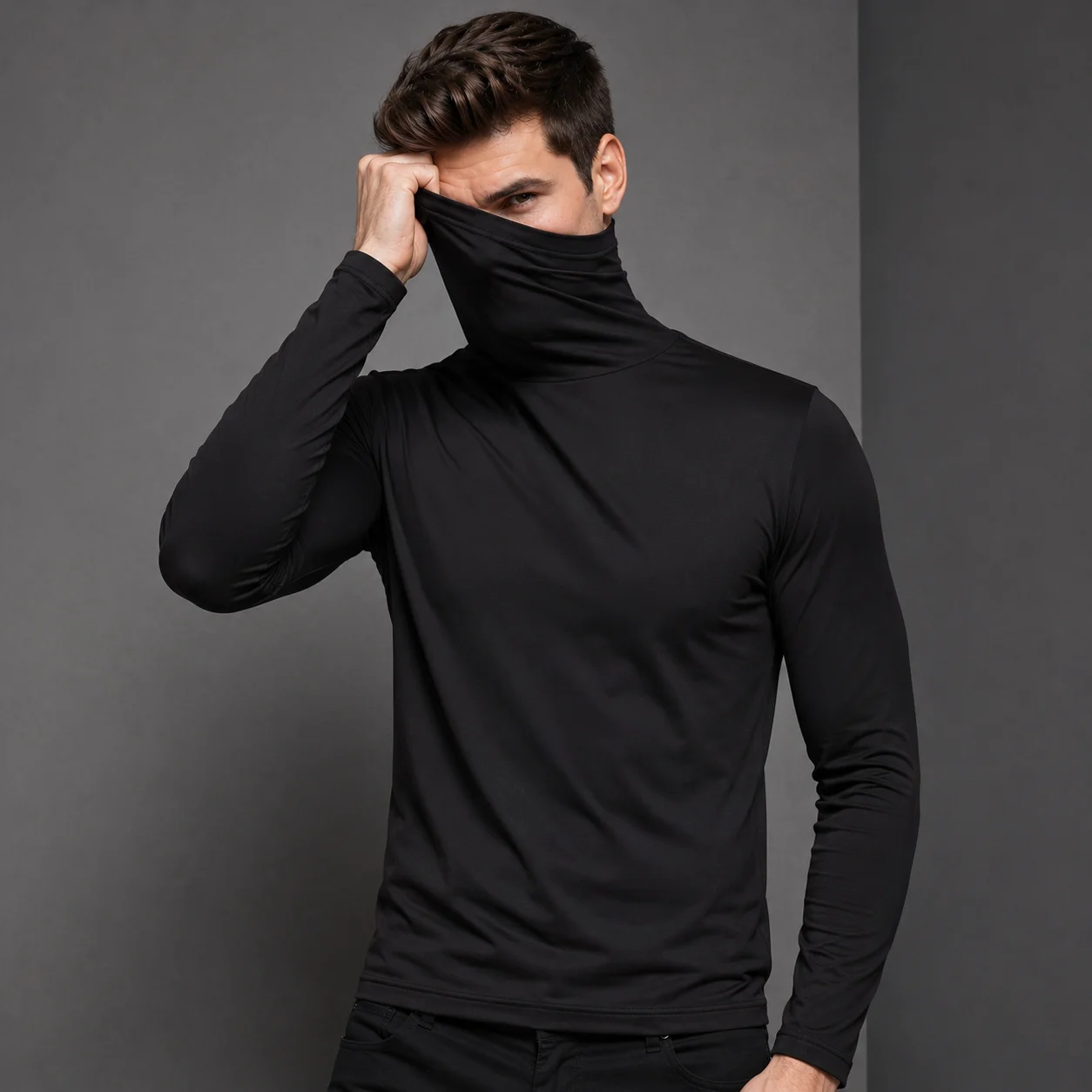 Autumn Winter Mens Turtleneck Sweaters Casual Thermal Long Sleeve Slim Fit Pullovers Stretch Basic Tops Sweatshirt Jumper TShirt