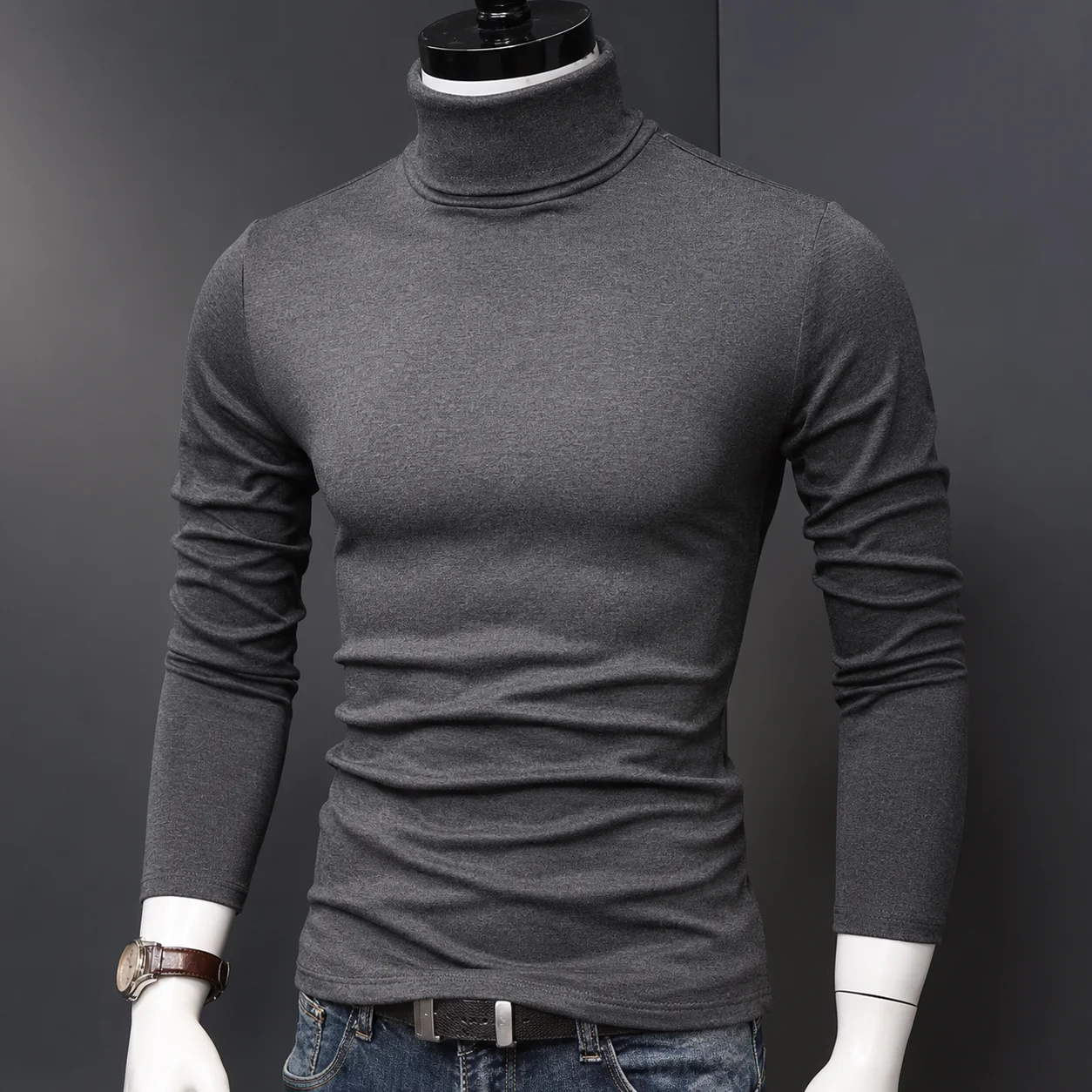 Autumn Winter Mens Turtleneck Sweaters Casual Thermal Long Sleeve Slim Fit Pullovers Stretch Basic Tops Sweatshirt Jumper TShirt