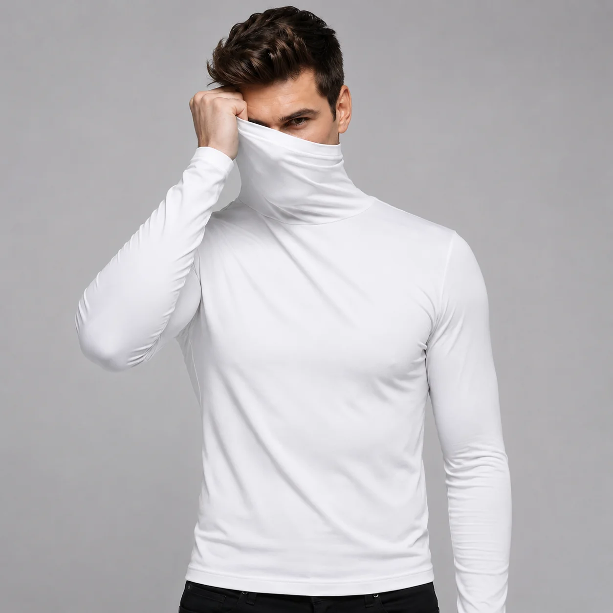 Autumn Winter Mens Turtleneck Sweaters Casual Thermal Long Sleeve Slim Fit Pullovers Stretch Basic Tops Sweatshirt Jumper TShirt