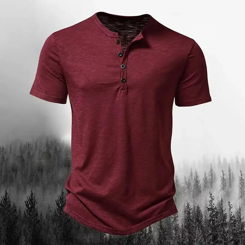 2026 New Summer Men Henley Collar T-shirts Button Slim Casual Male Solid Color Short Sleeve Men Sports T-shirt Polo shirt Tops