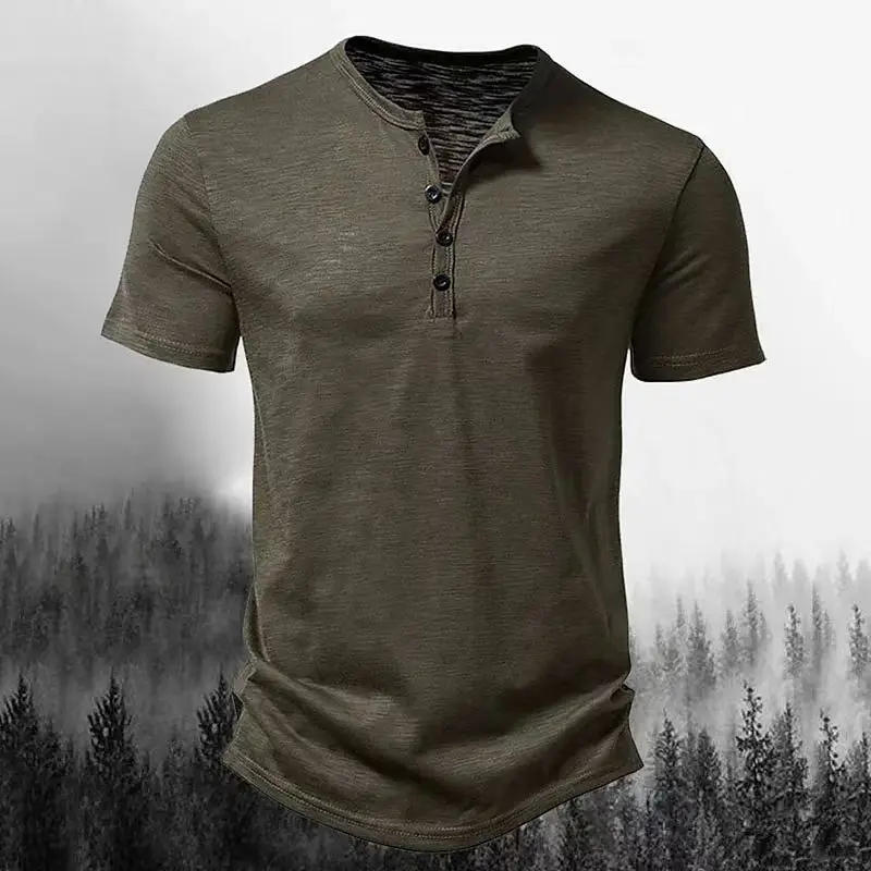 2026 New Summer Men Henley Collar T-shirts Button Slim Casual Male Solid Color Short Sleeve Men Sports T-shirt Polo shirt Tops