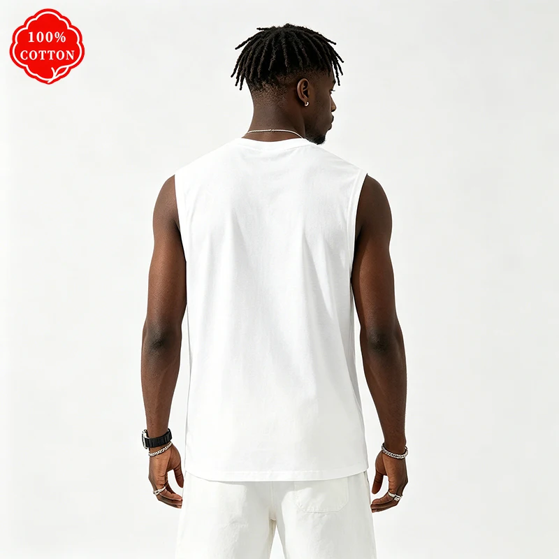 100% cotton men's summer vest is loose-fitting, featuring a coconut tree pattern print, and is a casual sleeveless top - H2