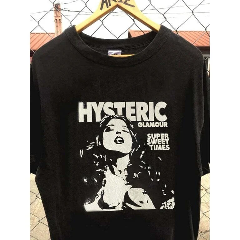 Hysteric Glamour 90s Retro Style Charcoal Reprint T Shirt for Men Women Graphic Short Sleeve Shirt Unisex Men Women Summer