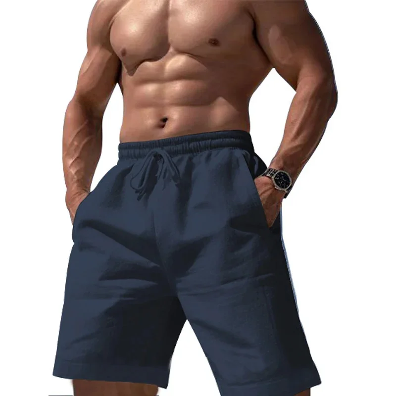 Mens Beach Shorts Casual Loose Knee Length Short Pants Summer Cotton and Linen Shorts Male New Gym Sports Trousers