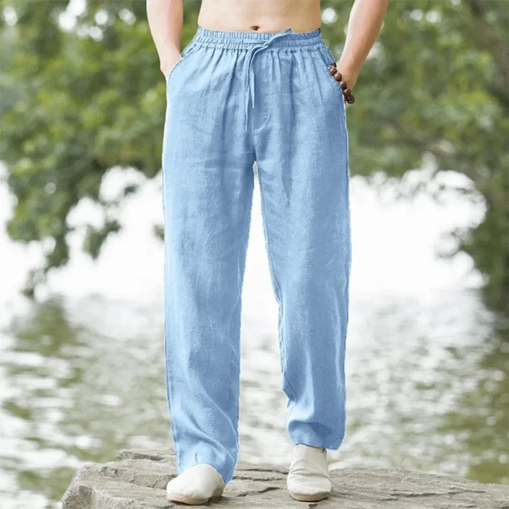 New Men's Beach Pants Joggers Fashion Cotton Linen Sweatpants Casual Pants Hawaiian Vacation Loose Spring/Summer Long M-4XL