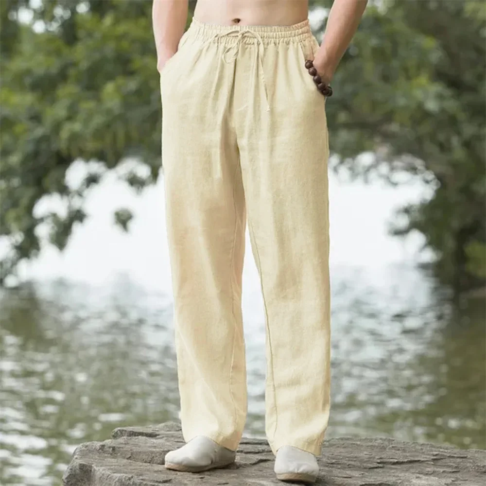 New Men's Beach Pants Joggers Fashion Cotton Linen Sweatpants Casual Pants Hawaiian Vacation Loose Spring/Summer Long M-4XL
