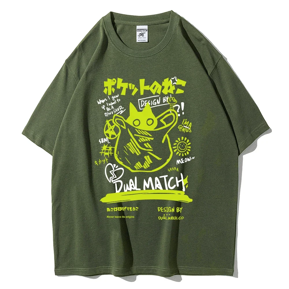 Men Women Cartoon T-Shirts Summer Harajuku Kawaii Cat Printed Short Sleeve Tees Couple Streetwear Loose Clothes Y2K Tops
