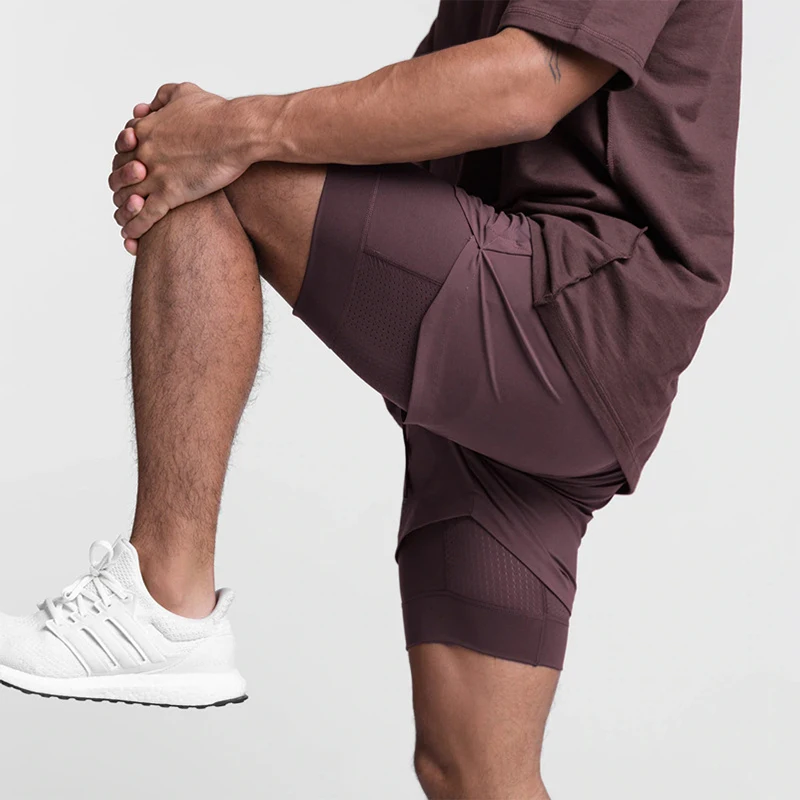 Men's 2-in-1 Running Shorts Quick Dry Gym Sports Shorts Double Layer Breathable Beach Fitness Inner Lining Summer 2025