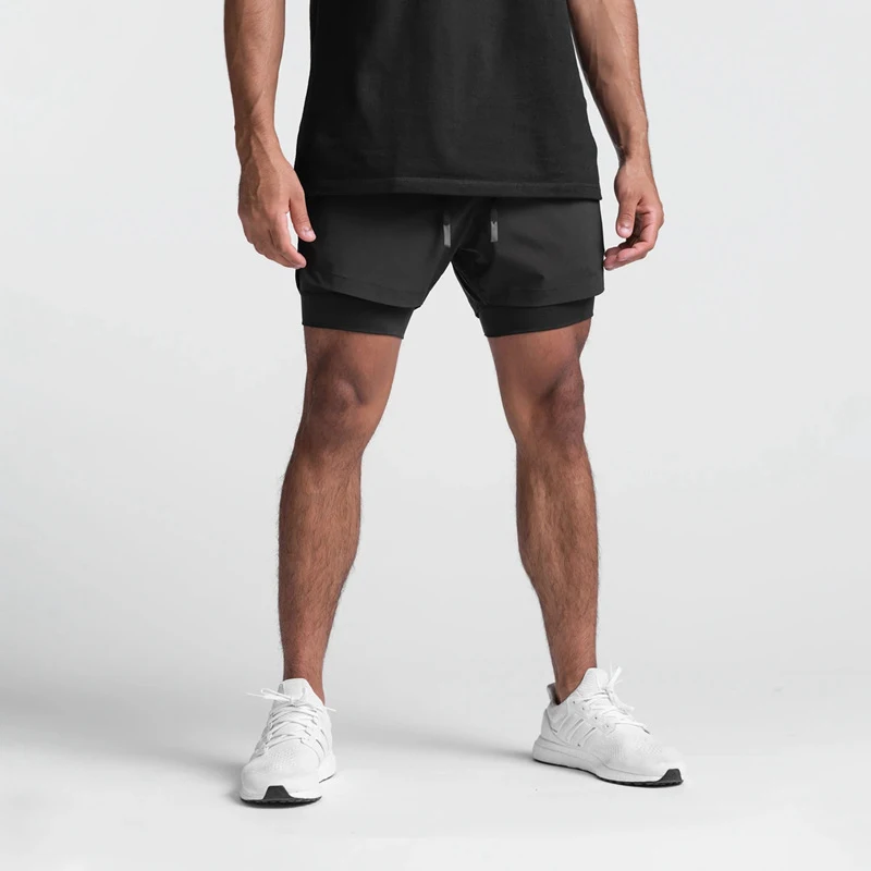 Men's 2-in-1 Running Shorts Quick Dry Gym Sports Shorts Double Layer Breathable Beach Fitness Inner Lining Summer 2025