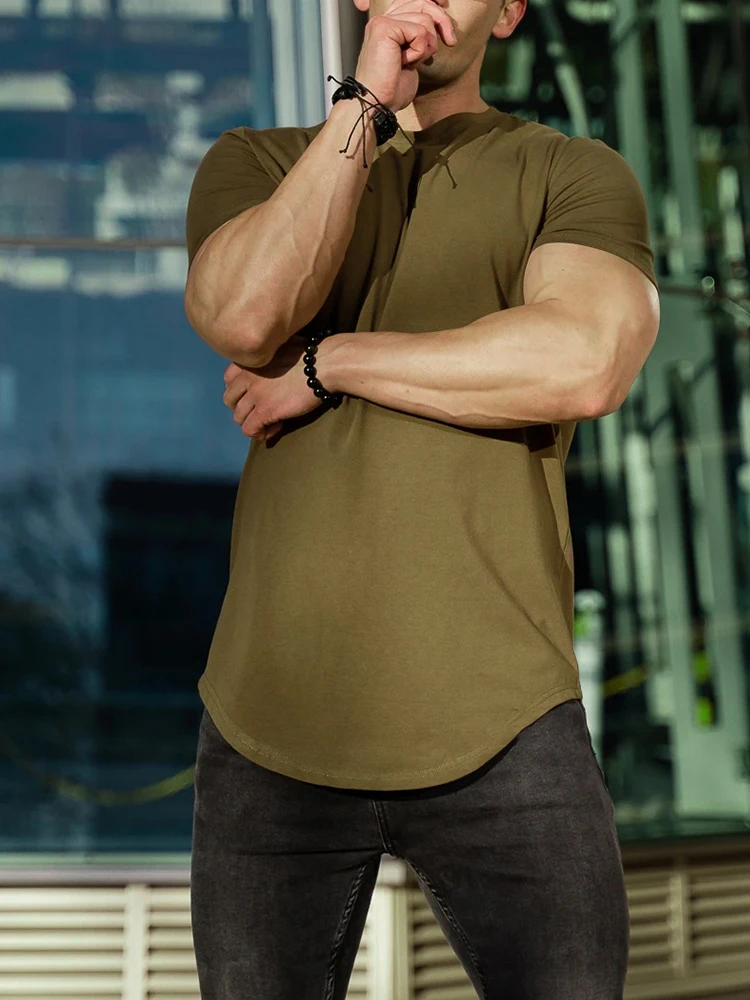 Muscle Fitness T-shirt Summer Men's Athleisure Workout Short Sleeve T-shirt High Quality Cotton Men T-shirt Gym Sport Shirt Tops