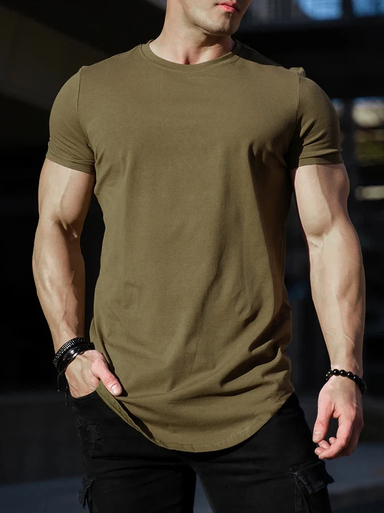 Muscle Fitness T-shirt Summer Men's Athleisure Workout Short Sleeve T-shirt High Quality Cotton Men T-shirt Gym Sport Shirt Tops