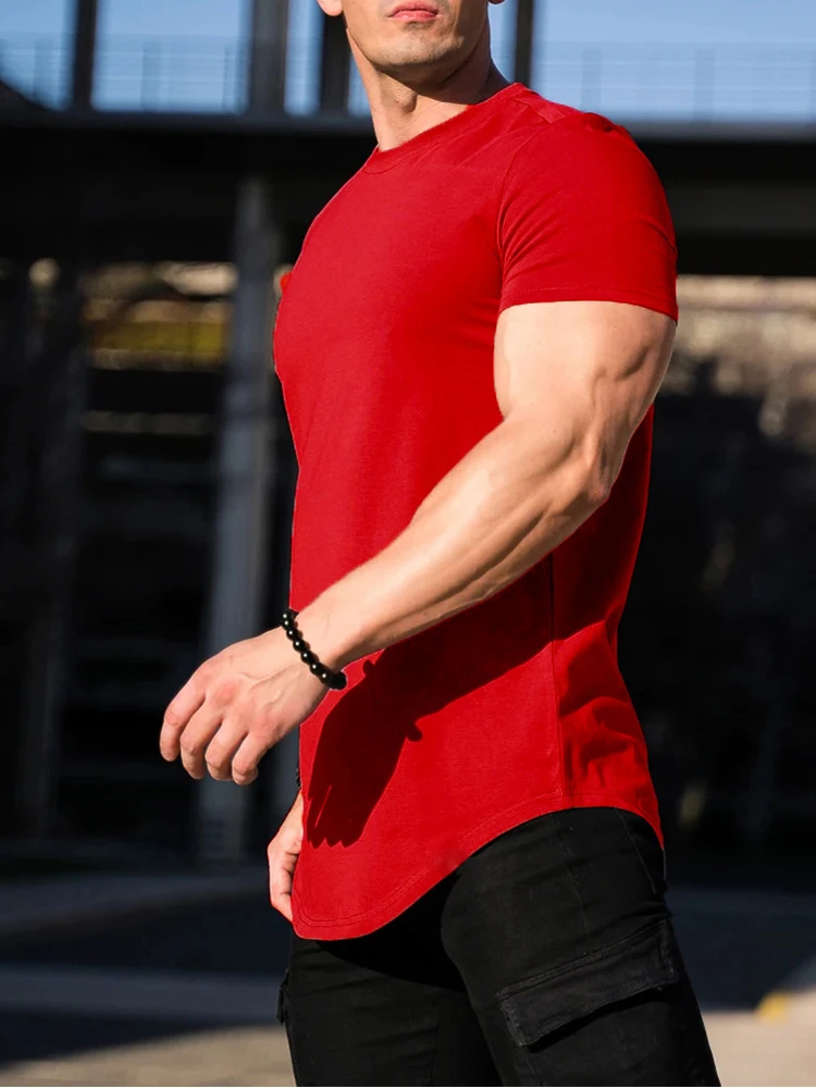Muscle Fitness T-shirt Summer Men's Athleisure Workout Short Sleeve T-shirt High Quality Cotton Men T-shirt Gym Sport Shirt Tops